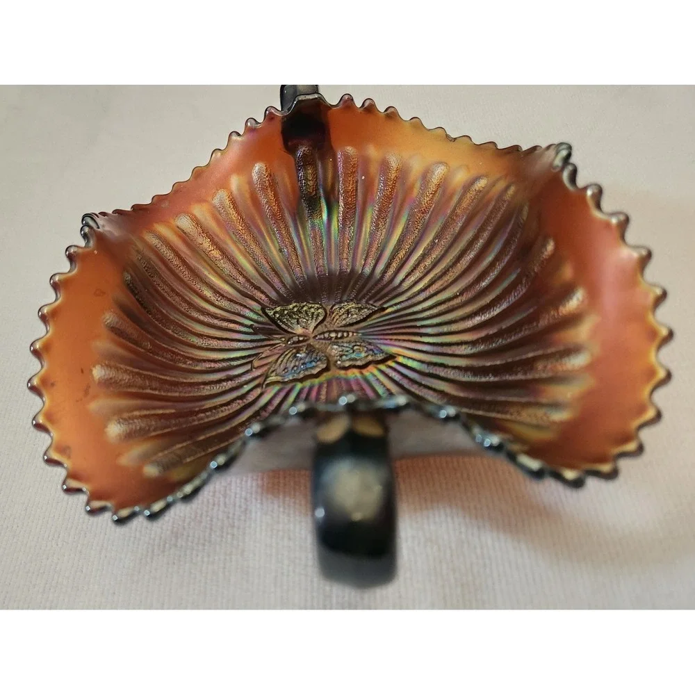 Vintage Imperial Glass Butterfly Carnival Glass Bon Bon Dish Amethyst Iridescent